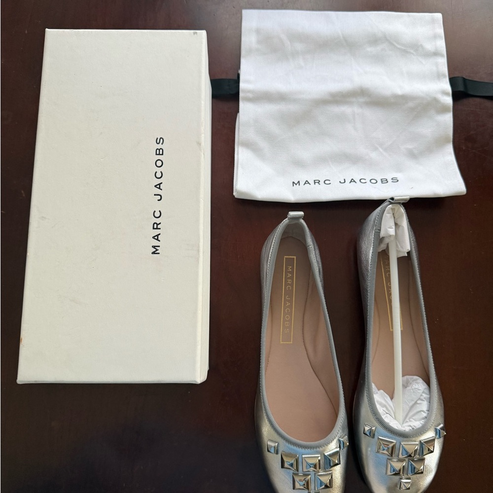 Marc Jacobs Silver Studded Leather Ballet Flats
